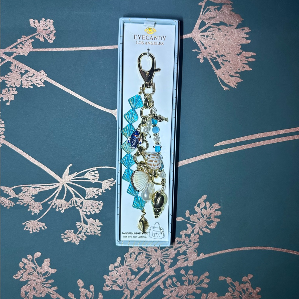 Eye Candy Gold and Blue Seashell Charm Keychain